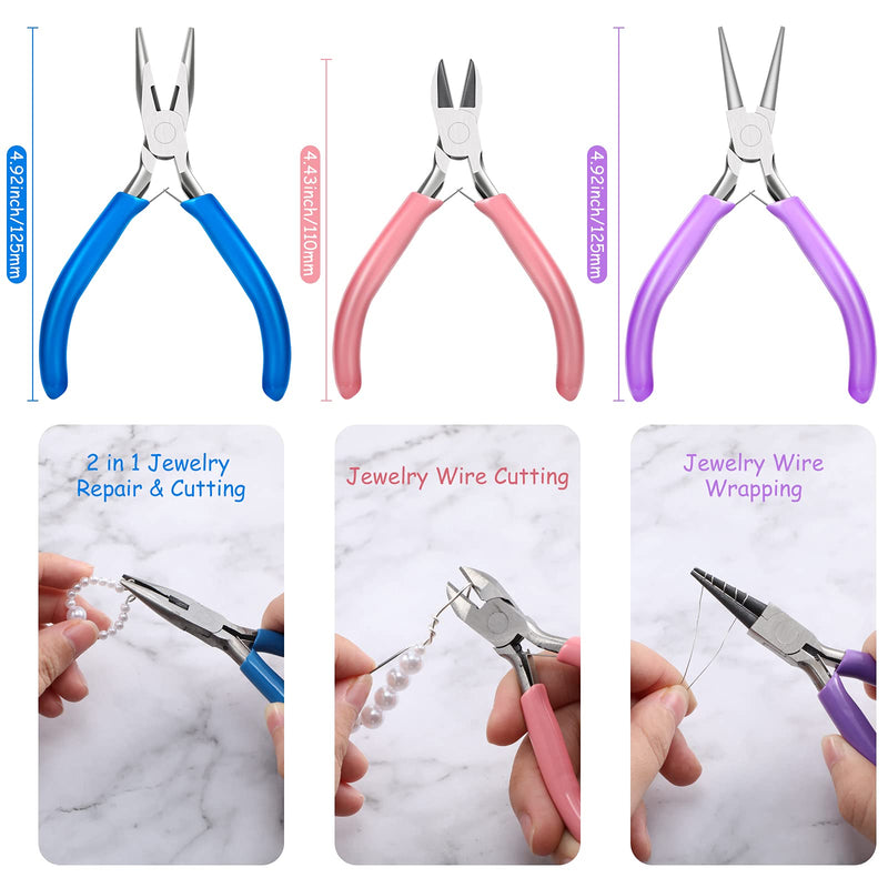 5 Rolls Jewelry Wire 3 Pieces Jewelry Pliers Tarnish Resistant Beading Wire Needle Nose Pliers Wire Cutters Jewelry Copper Wire Jewelry Repair Making Supplies 375 Ft 26/24/22/20/18 Gauge/Jewelry Wire - NewNest Australia