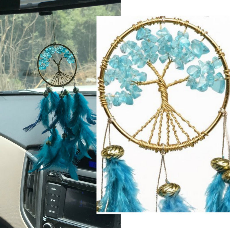 NewNest Australia - Rooh Dream Catcher~Healing Tree~Handmade Hangings for Positivity (Used as Home DÃcor Accents, Wall Hangings, Garden, Car, Outdoor, Bedroom, Key Chain, Meditation Room, Yoga Temple, Windchime) (Green) 