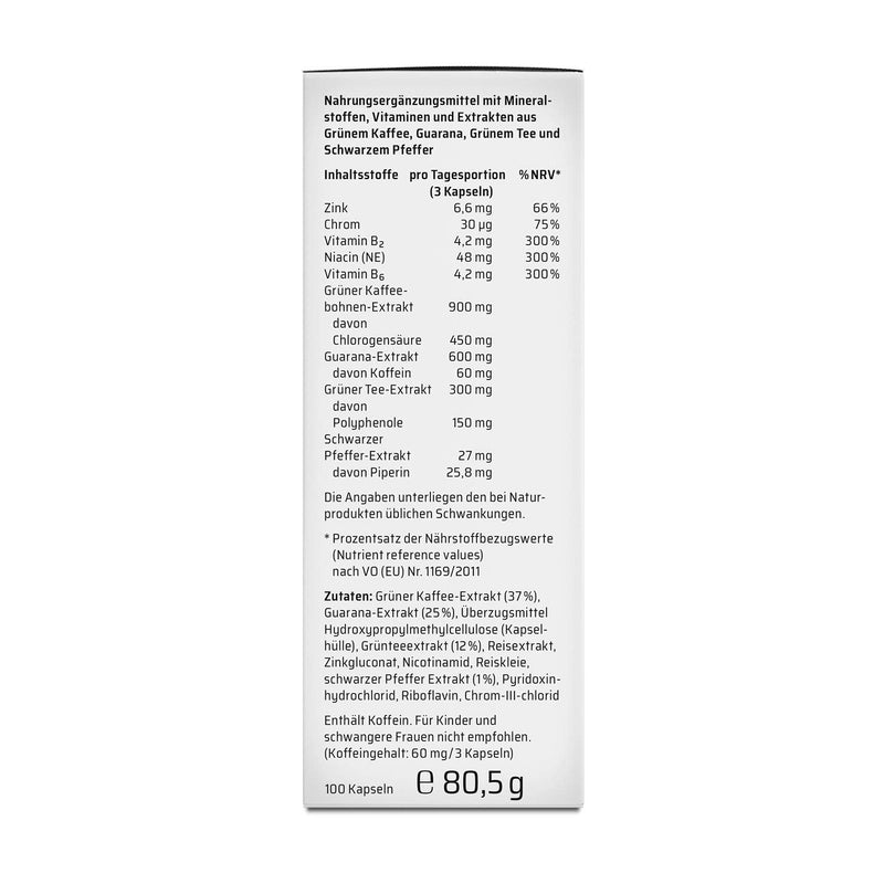 Sanhelios® F-BRN Capsules - Green Tea, Green Coffee, Guarana, Black Pepper | Pharmacy product, 100 pcs.| Vegan, made & tested in Germany - NewNest Australia