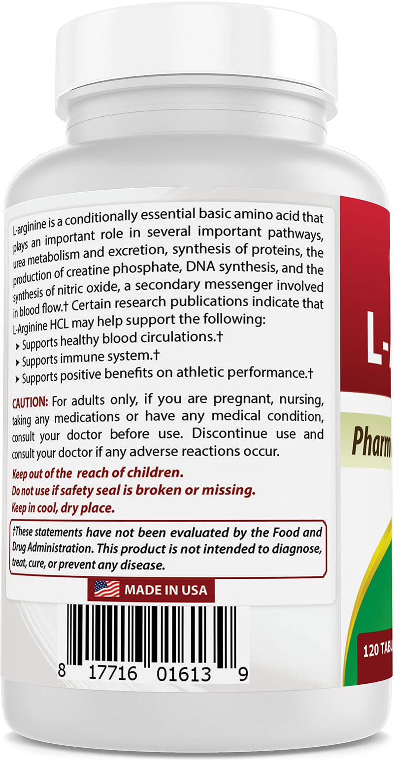 (New Improved Formula) Best Naturals L-Arginine 1000 mg 120 Tablets - Pharmaceutical Grade L Arginine Supplement Promotes Nitric Oxide Synthesis - NewNest Australia