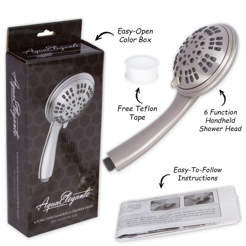 6 Function Luxury Handheld Shower Head - Adjustable High Pressure Rainfall Spray With Removable Hand Held Rain Showerhead For The Bathroom, 2.5 GPM - Brushed Nickel - NewNest Australia