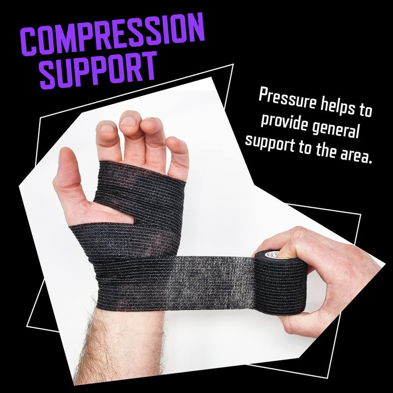 Inksafe Black Self Adherent Cohesive Bandages 5cm x 4.5m Box of 12 - Uses Include Tattoo Grip Wrap, Vet Wrap, Tape for Wrist and Ankle Sprains 12 Count (Pack of 1) - NewNest Australia