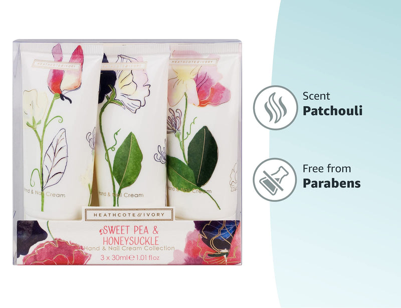 Heathcote & Ivory Sweet Pea and Honeysuckle Hand and Nail Cream Collection, 30 ml, Pack of 3 - NewNest Australia