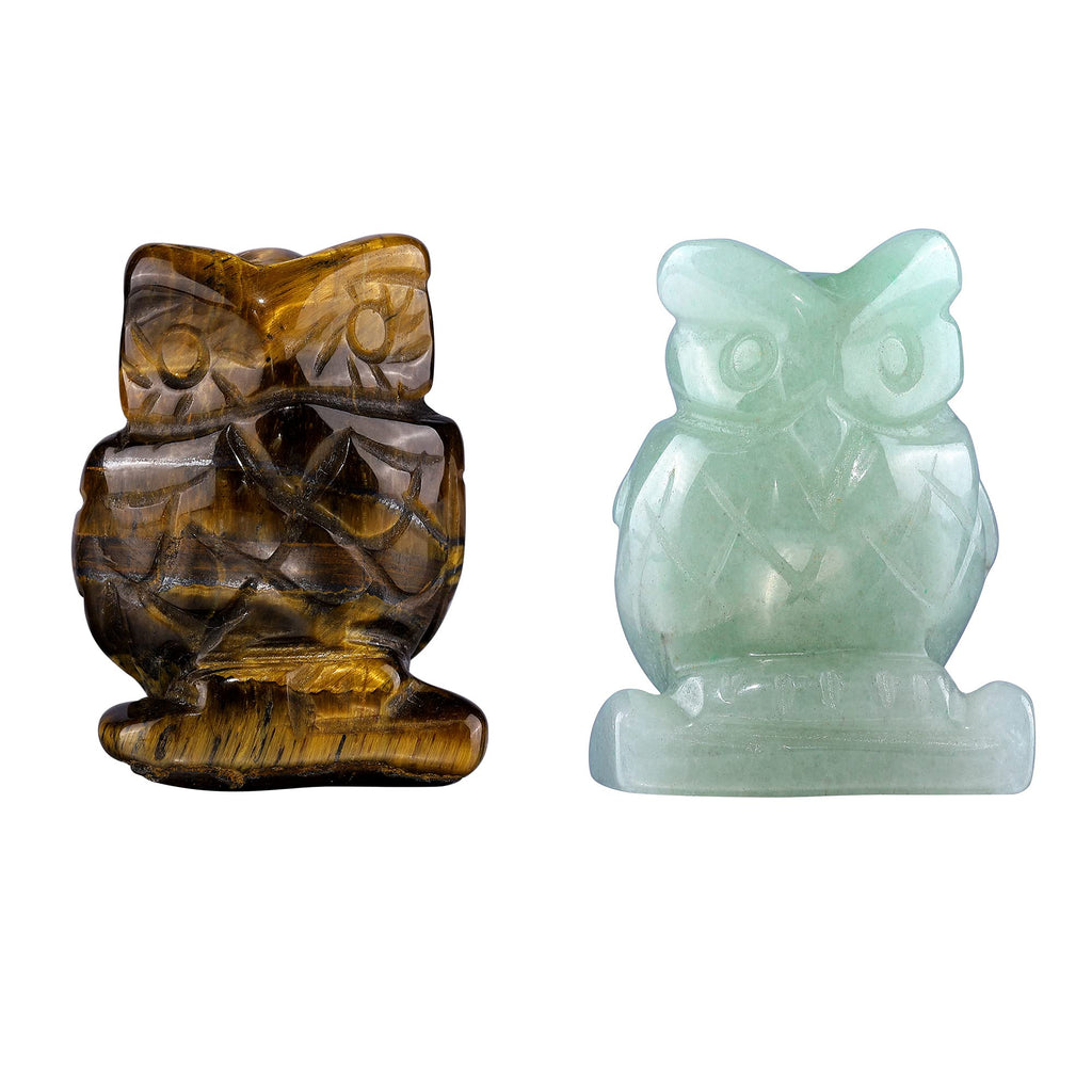 CrystalTears 2pcs Healing Crystal Owl Figurine Hand Carved Green Aventurine Tiger Eye Reiki Healing Crystals Gemstone Pocket Owl Statue for Meditation Peace Protective Home Decor 1.5" Green Aventurine+tiger Eye - NewNest Australia