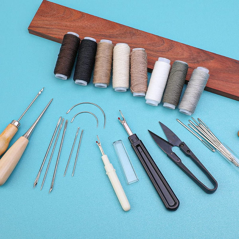 Leather Sewing Upholstery Repair Kit with Sewing Awl, Seam Ripper, Leather Hand Sewing Stitching Needles, Sewing Thread, Leather Craft Tool Kit for Beginners and Professionals Leather Craft DIY - NewNest Australia