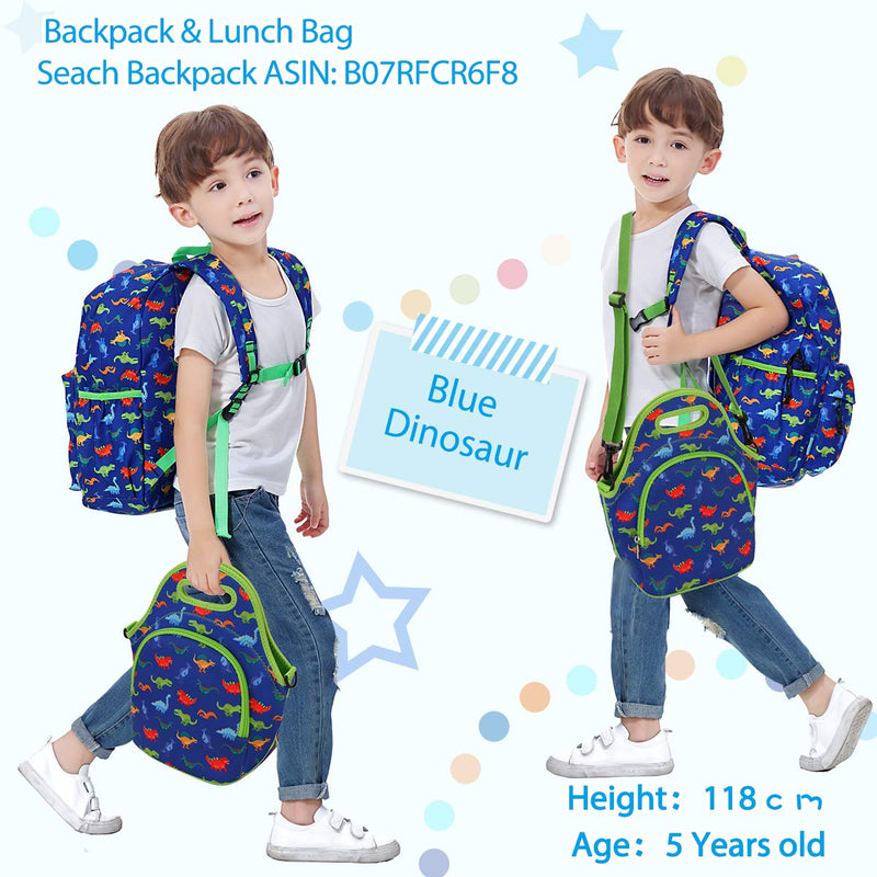 NewNest Australia - Lunch Bag for Boys, Neoprene Lunch Box Bag for Kids Cute Insulated Thermal Lunch Tote with Removable Shoulder Strap, Dinosaur by VX VONXURY Blue Dinosaur 