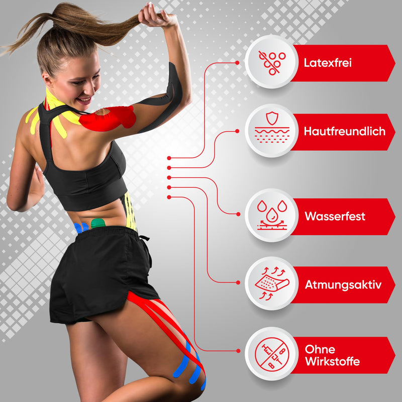 Medi-Tape (Red) For Sports And Everyday Use (5 M) - Kinesiology Tape Latex-Free With 150% Elasticity - Breathable & Waterproof Physio & Kinesio Tape - Sports Tape - NewNest Australia