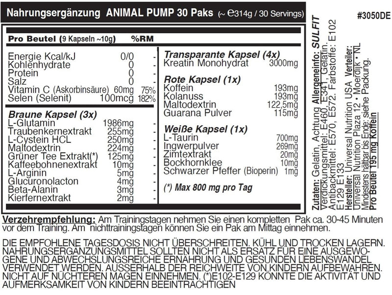 Universal Nutrition ANIMAL PUMP - Pre Workout with Creatine, L-Arginine, Beta Alanine, Taurine, Glutamine & Caffeine for maximum pump, energy & supply of amino acids during training, 30 units - NewNest Australia