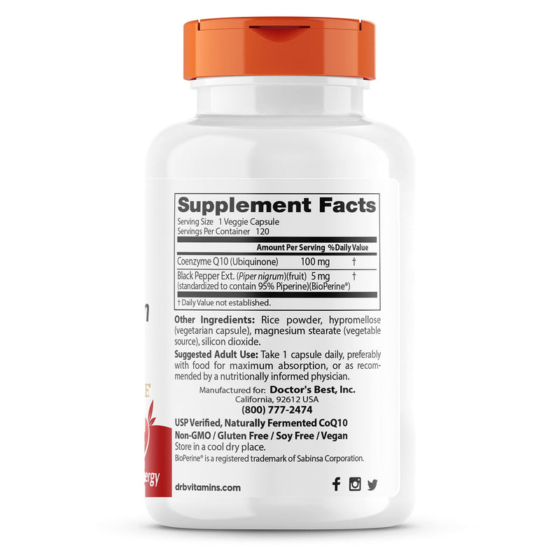 Doctor's Best High Absorption CoQ10 with Bioperine, Heart Health & Energy Production, Non-GMO, Gluten & Soy Free, Vegan, 100 Mg, 120 count - NewNest Australia