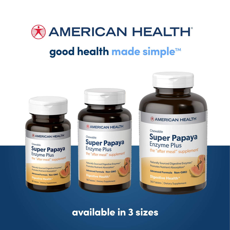 American Health Super Papaya Plus Digestive Enzyme Chewable Tablets, Natural Papaya Flavor - Helps with Digestion & Nutrient Absorption, Contains Papain & Other Enzymes - 360 Count, 120 Total Servings - NewNest Australia