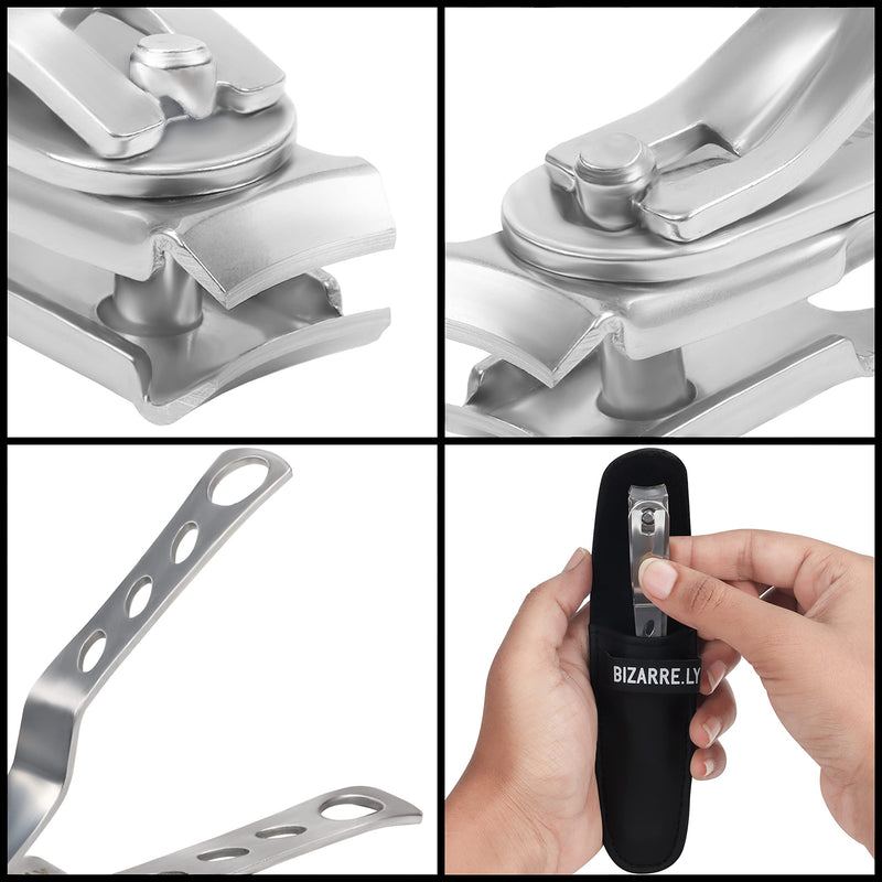 Bizarre.ly Stainless Steel Nail Clippers with Case - 9.9cm / 3.90 Inches - 360 Degree Rotating Swivel Head - Sharp Heavy Duty Clipper for Thick Nails - Fingernail & Toenail Cutter for Men & Women - NewNest Australia