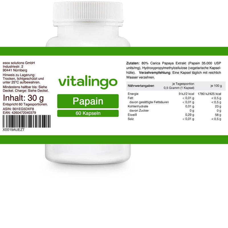 Papain enzyme capsules (at least 35 million USP units/g) - 60 pieces of papain capsules of 500mg each - NewNest Australia