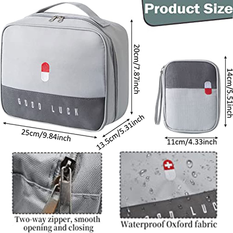 Pack Of 2 Portable Medicine Travel Bag, Medical Bag, Emergency Bag, Empty Medical Emergency Bag, Medication Bag, Waterproof, Double Layer Design, For Home Office Travel (Grey), Gray - NewNest Australia