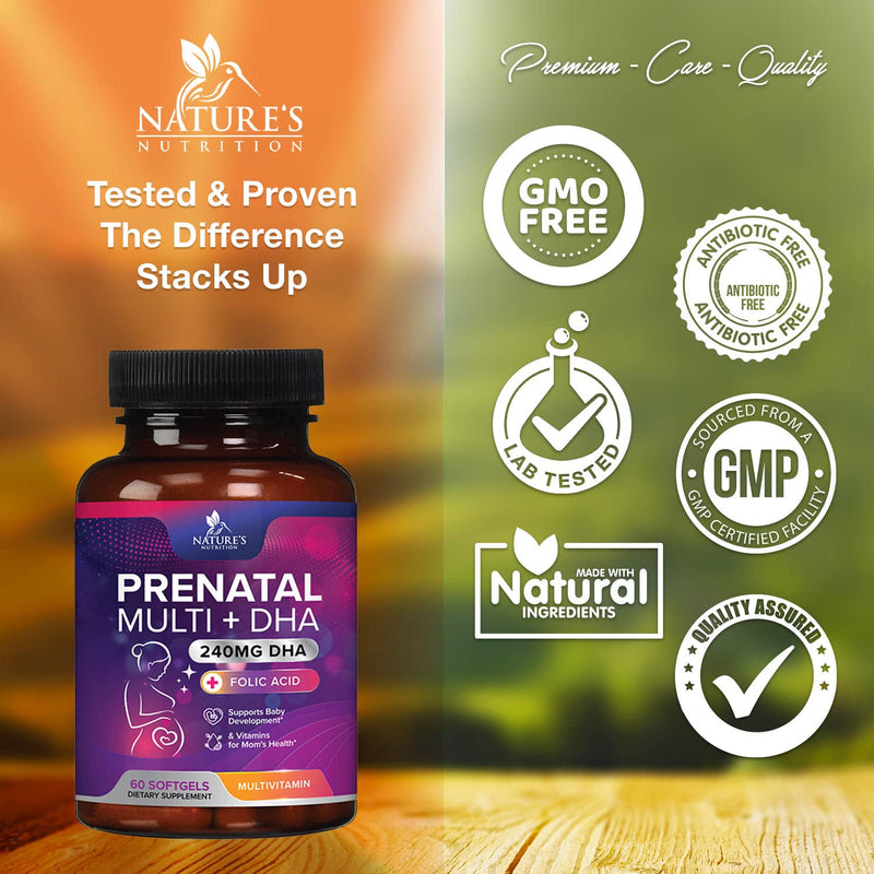 Prenatal Vitamins with DHA and Folic Acid - Before, During and Post Pregnancy - Best Prenatal Multivitamin with Vitamin A, C, D, B12, Non-GMO - 60 Softgels 60 Count - NewNest Australia