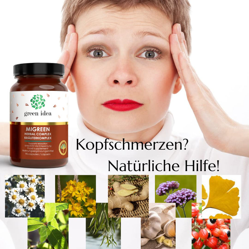 Migreen - Relief From Headaches And Migraines | 100% Natural Powerful Herbal Complex | Safe Alternative | With Regular Use Decreases Frequency | No Side Effects 90 Caps. - NewNest Australia