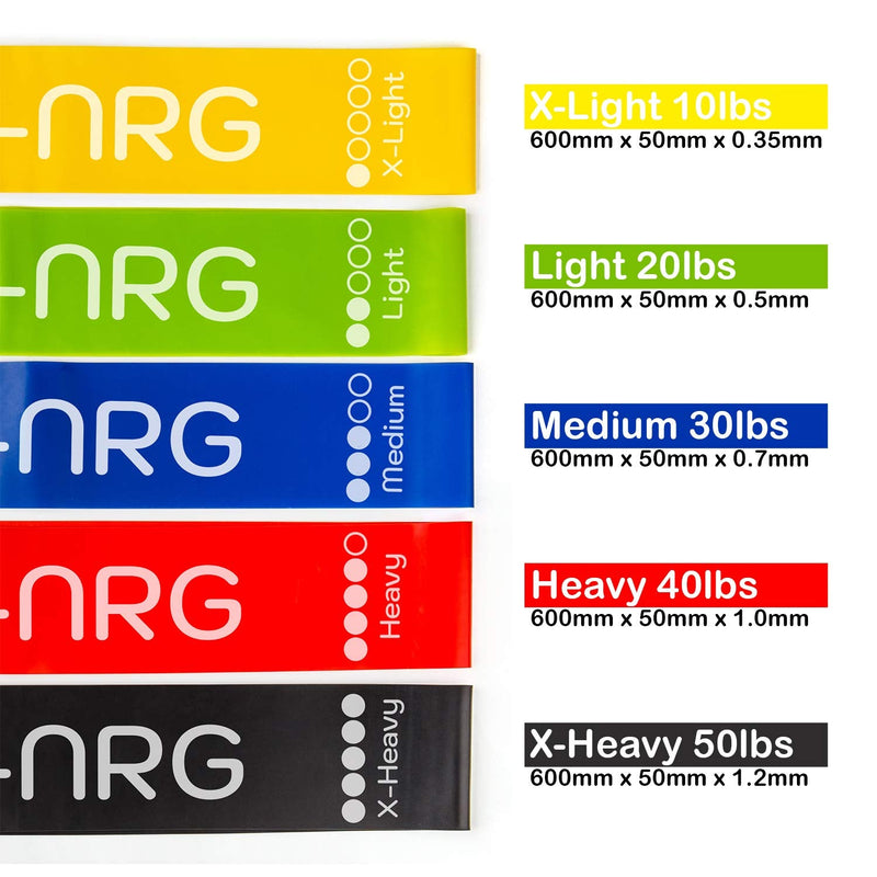 Activ-NRG Resistance Bands Set of 5 Physio, Exercising, Strengthening, Injury. Suitable for all Levels - 5 Different Strengths. Ideal for Fore Arms, Wrists, Ankles, Upper and Lower legs. - NewNest Australia