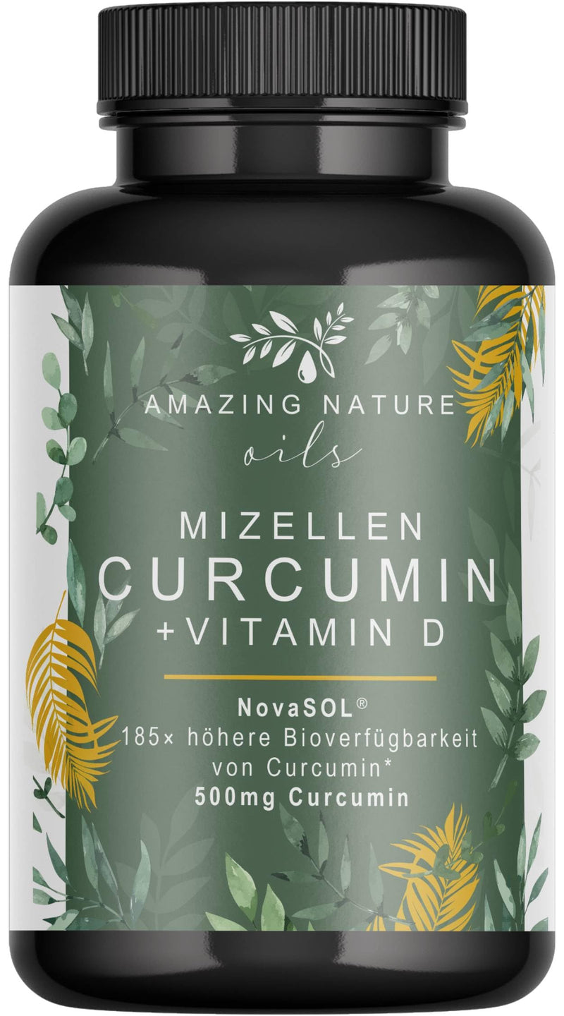 Amazing Nature® micelles curcumin with vitamin D and C - NovaSOL turmeric capsules high dosage 1 capsule daily with 185x more available turmeric without piperine 1 x 60 premium liquid curcuma - NewNest Australia