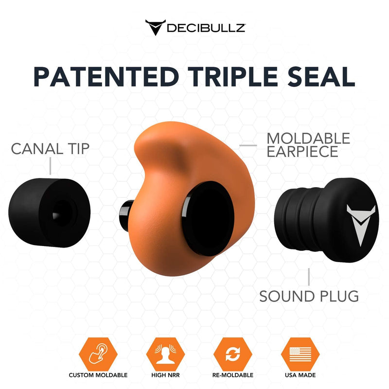 Decibullz - Custom Molded Earplugs, 31dB Highest NRR, Comfortable Hearing Protection for Shooting, Travel, Work and Concerts Orange - NewNest Australia
