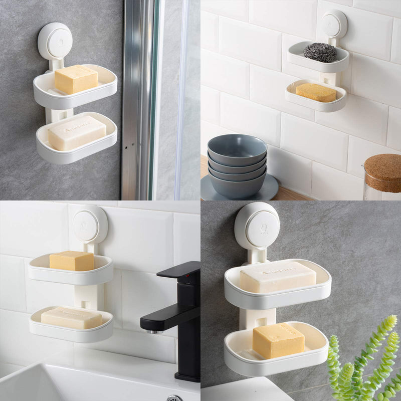 TAILI Double Layer Soap Dish Suction Cup Soap Holder, Strong Sponge Holder for Shower, Bathroom, Tub and Kitchen Sink, Drill-Free, Removable - NewNest Australia