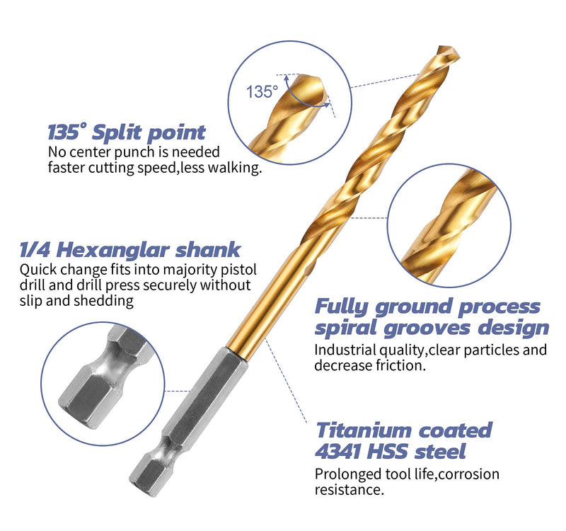 Drill Bit Quick Change 13PCS Hex Shank Drill Bit Set 1/16"-1/4" HSS Industrial Drill bits Impact Drill bits for Metal, Wood, and Plastic 13PCS Drill Bits - NewNest Australia