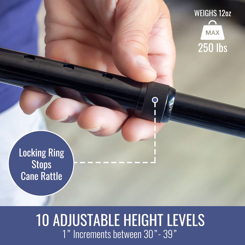 DMI Walking Cane and Walking Stick for Adult Men and Women, Lightweight and Adjustable from 33-37 Inches, Supports up to 250 Pounds with Ergonomic Soft Foam Offset Hand Grip and Wrist Strap, Black - NewNest Australia