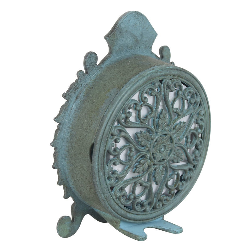 NewNest Australia - NIKKY HOME Baroque Style Pewter Quartz Small Round Table Clock with 3.12'' by 1.35'' by 3.87'', Dark Green 