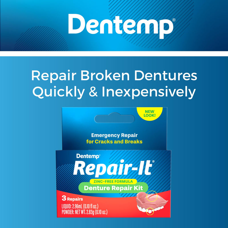 Dentemp emergency set for denture repair with easy and safe use, for 3 repairs - NewNest Australia