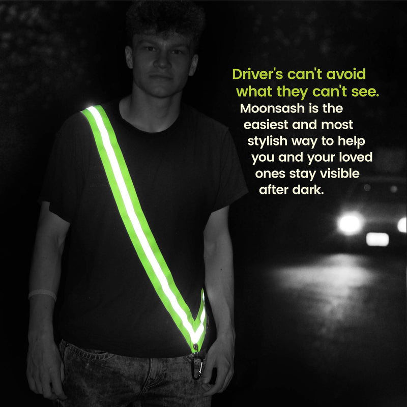 MOONSASH > Made in USA > The Original Reflective Sash for Walking at Night/e-Bikes/Scooters > Reversible, Stylish, Practical > Ditch The Belts, Bands & Vests > Men, Women & Kids > in Yellow & Black XL - NewNest Australia