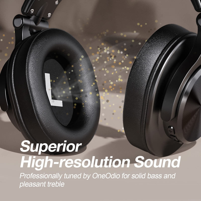 OneOdio A70 Bluetooth Headphones Over Ear, 72 Hrs Playtime, Monitor Level Stereo Sound Quality, Foldable Wireless＆Wired DJ Headphone, Professional Studio Headphones for DJ/TV/PC/Phone Black - NewNest Australia