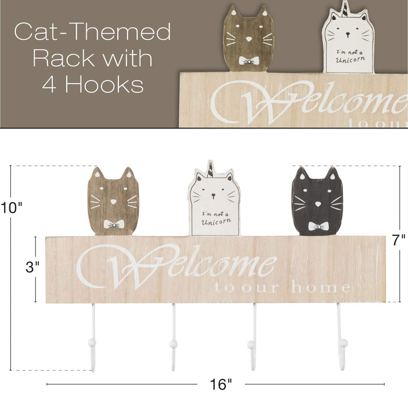 NewNest Australia - Excello Global Products Wall Mounted Coat Rack with 4 Hanging Hooks. 16" Long, Cat Themed, Ready to Hang - EGP-HD-0022 