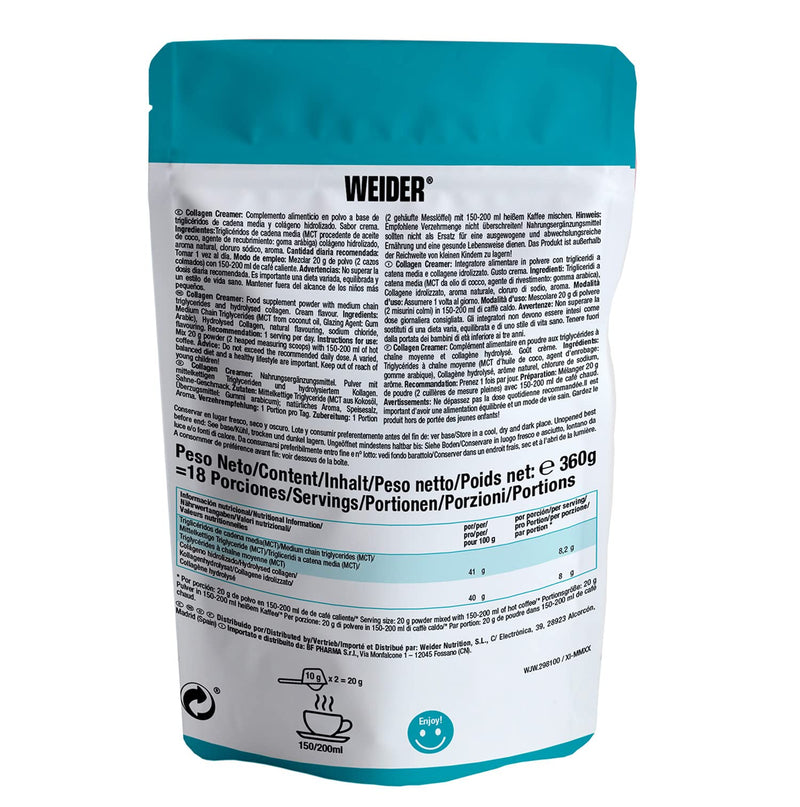 Weider Collagen Creamer - Hydrolyzed Collagen and MCT (from Coconut Oil) - Weight Control - Joint Care, Hair, Skin - Perfect for ketogenic/Keto Diets - 360g, White - NewNest Australia