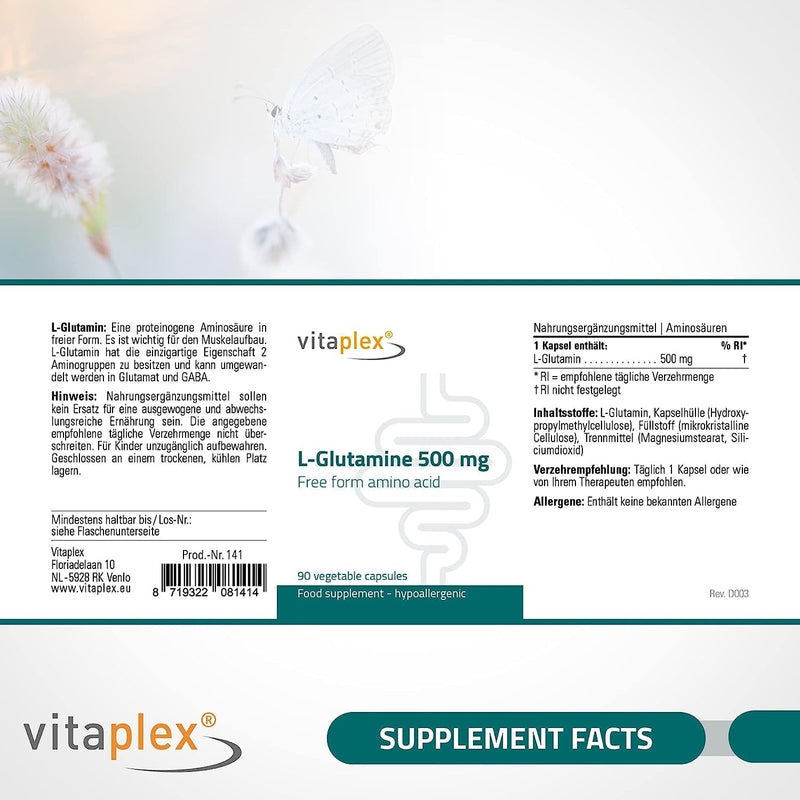 Vitaplex L-Glutamine capsules high dosage (500mg, 90 tablets) - L Glutamine Complex and amino acid - workout and fitness - NewNest Australia