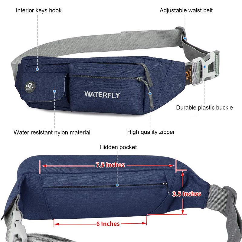WATERFLY Fanny Pack for Women Men Water Resistant Small Waist Pouch Slim Belt Bag with 4 Pockets for Running Travelling Hiking Walking Lightweight Crossbody Chest Bag Fit All Phones Sapphire Blue - NewNest Australia
