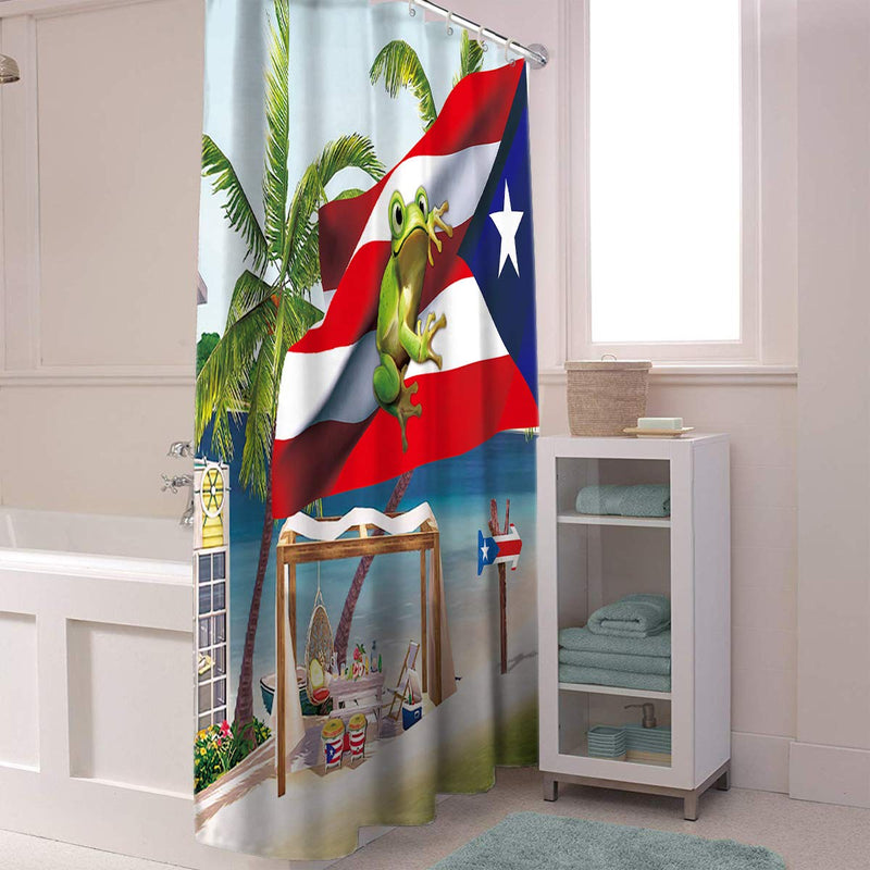 Z&L Home Coastal Beach Time Shower Curtains for Bathroom Decor Puerto Rico Flag and Frog Polyester Fabric Waterproof Bath Curtain Set with Hooks 60×72Inch 60" W By 72" L National Flagzlh3977 - NewNest Australia