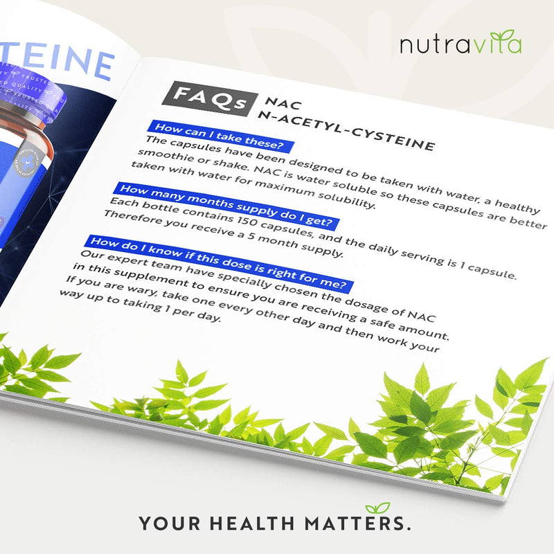 NAC N-Acetyl-Cysteine 600mg – 150 Vegan Capsules – 5 Months Supply of NAC Supplement – High Bioavailability – No Synthetic Fillers & Binders – Made in The UK by Nutravita - NewNest Australia