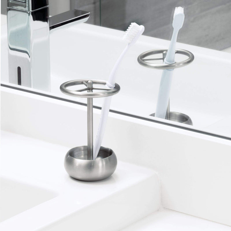 iDesign Nogu Metal Toothbrush Holder Stand for Bathroom Vanity, Countertops, Stainless Steel - NewNest Australia