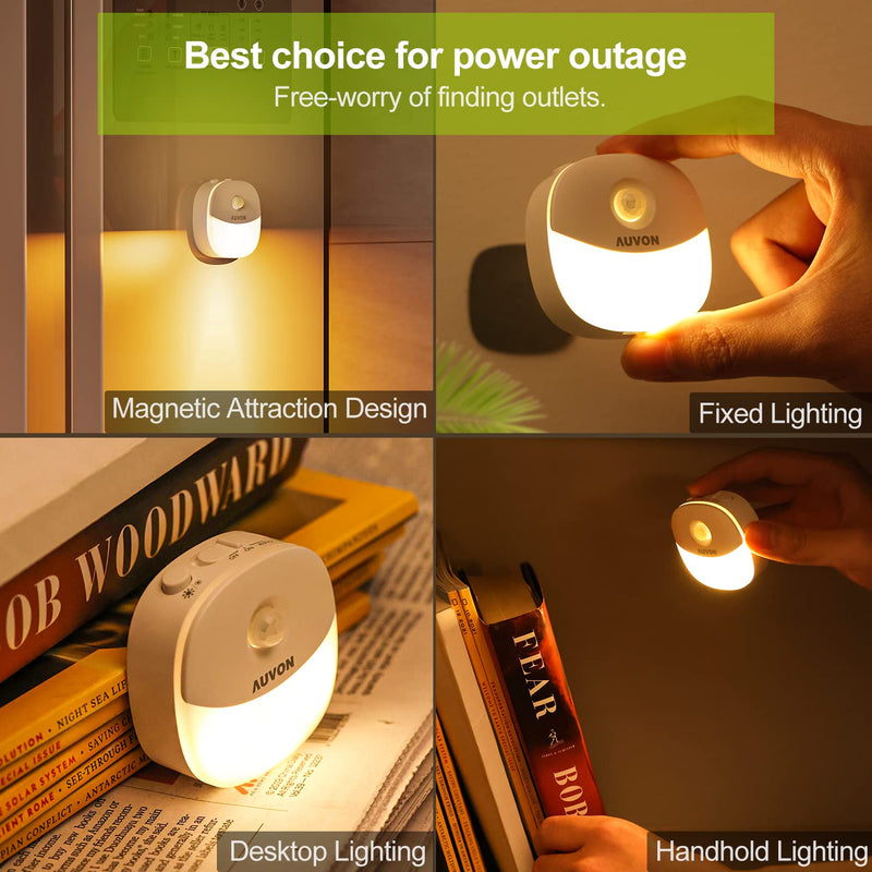 AUVON Rechargeable Mini Motion Sensor Night Light, Warm White LED Stick-On Closet Light with Dusk to Dawn Sensor, Adjustable Brightness for Wall, Stairs, Cabinet, Hallway (2 Pack) A-warm White - NewNest Australia