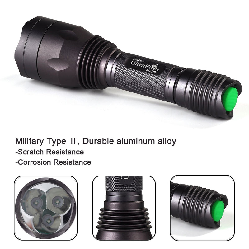 ULTRAFIRE Green Hunting Flashlight, XP-E2 LED 650 Lumens, Single Mode, 520-535 nm Wavelength 256 Yards,Tactical Night Hunting Light for Hog Pig Coyote Varmint Predator Rifle (Battery not Included) - NewNest Australia