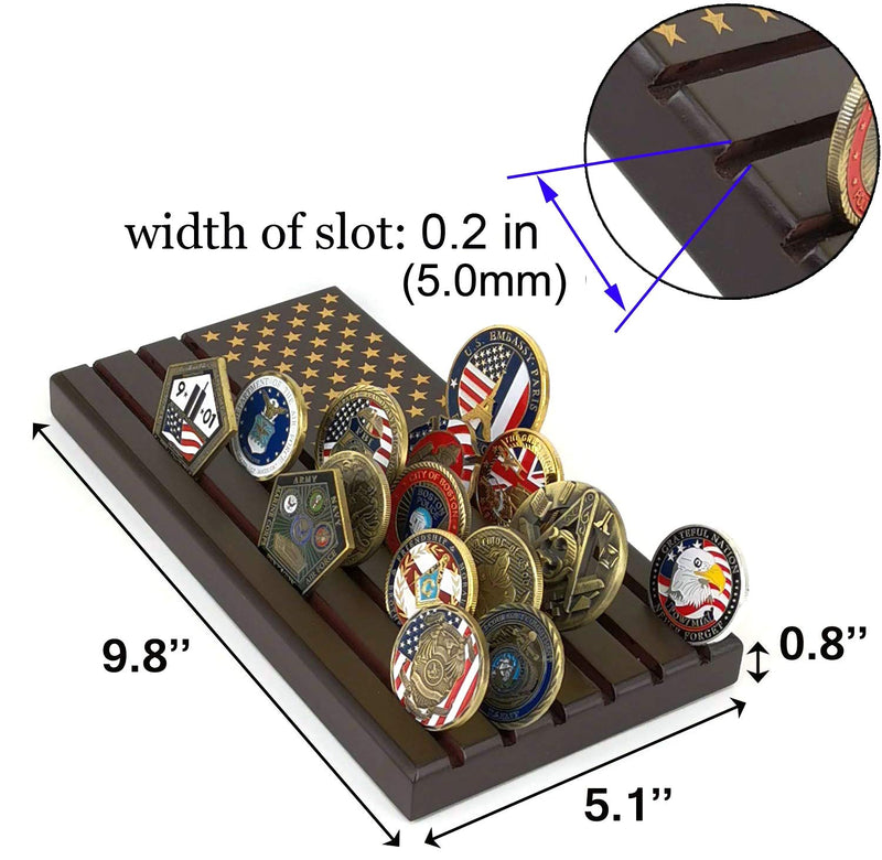 NewNest Australia - LZWIN 6 Rows Coin Holder, US Army Military Collectible Challenge Coin Display Case American Flag Wood Stand, Holds 24-30 Coins 