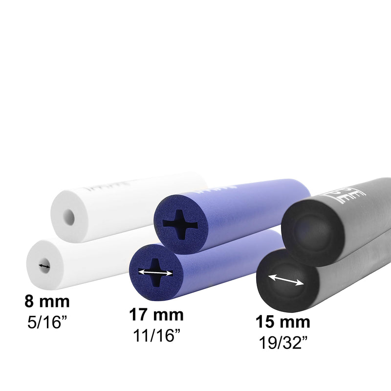 Pepe - Foam Grip Tubing Handle Grips (x6 Units, 3 Different Shapes), Foam Tubing for Utensil Handles 5" Length, Arthritis Cuttlery Grips, Foam Grip for Fork, Foam Tubes Colors Black, White, Blue - NewNest Australia