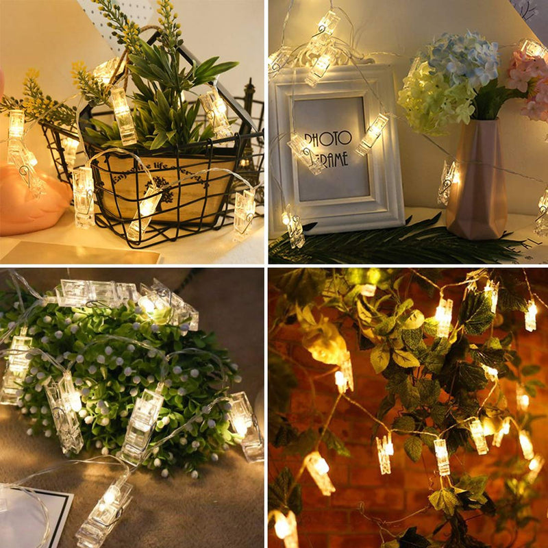 Dopheuor Photo Clip String Lights LED Battery Operated Starry Fairy Copper String Lights with Clips Warm White for Pictures Bedroom Wall Patio Halloween Thanksgiving Christmas Party Wedding Décor 20 Warm-white - NewNest Australia