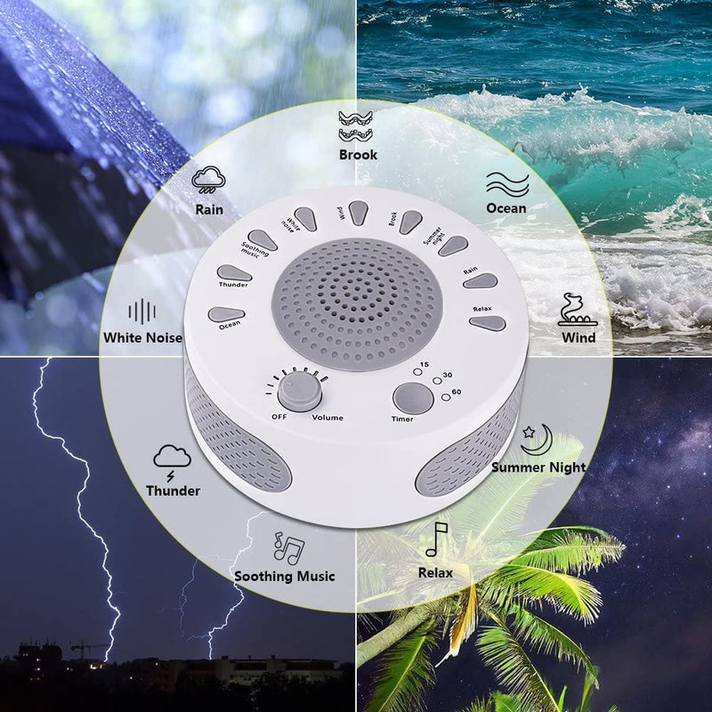 Sleep White Noise Machine, 9 Soothing Natural Sounds Therapy for Insomnia, Sleeping Trouble, Seniors, Office Break etc.Rest Easily with Timer Options, USB or Battery Powered-White - NewNest Australia