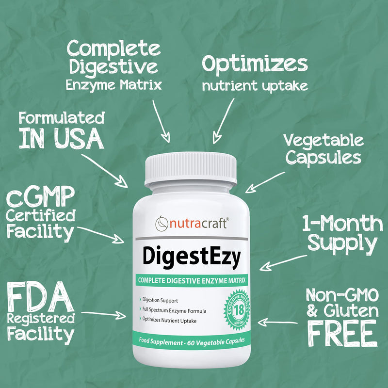 DigestEzy #1 Digestive Enzyme Supplement | Money Back Guarantee | Best Multi-Enzyme Formula to Optimize Digestion | Increase Energy & Support Digestive Health | 60 Capsules - NewNest Australia