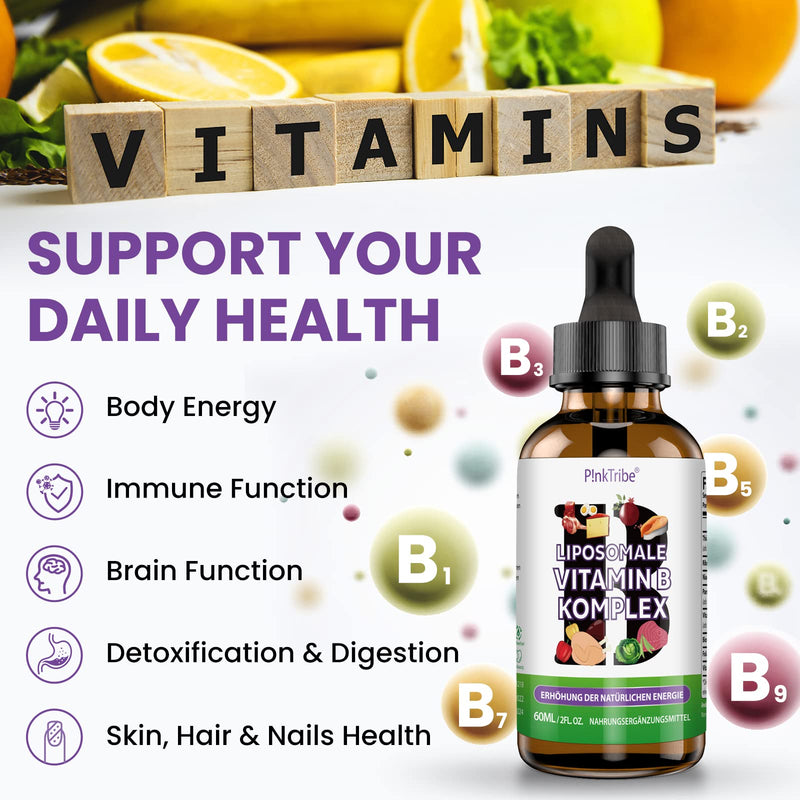 Liposomal Vitamin B Complex Liquid - High Dose Drops with All 8 B Vitamins, Active Vitamin B Forms, Vegan, No Additives, 60ml (Pack of 1) Pack of 1 - NewNest Australia