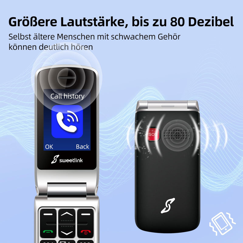 SweetLink F1PLUS senior cell phone flip cell phone without contract, large button cell phone with charging station, GSM flip cell phone SOS emergency call function, 1000 mAh battery, flashlight, FM radio, 2.4 inch color display, black - NewNest Australia