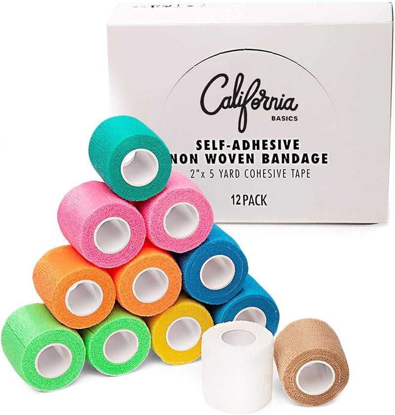 Self Adhesive Bandage Wrap - 2 inch by 5 yards Self Adhering Non Woven Cohesive Bandage Rolls (12 Pack) - Stretch Wrap - Multi Colored Neon Athletic Tape for Wrist - Medical Tape Waterproof - Vet Wrap 2 Inch 12 Pack - NewNest Australia
