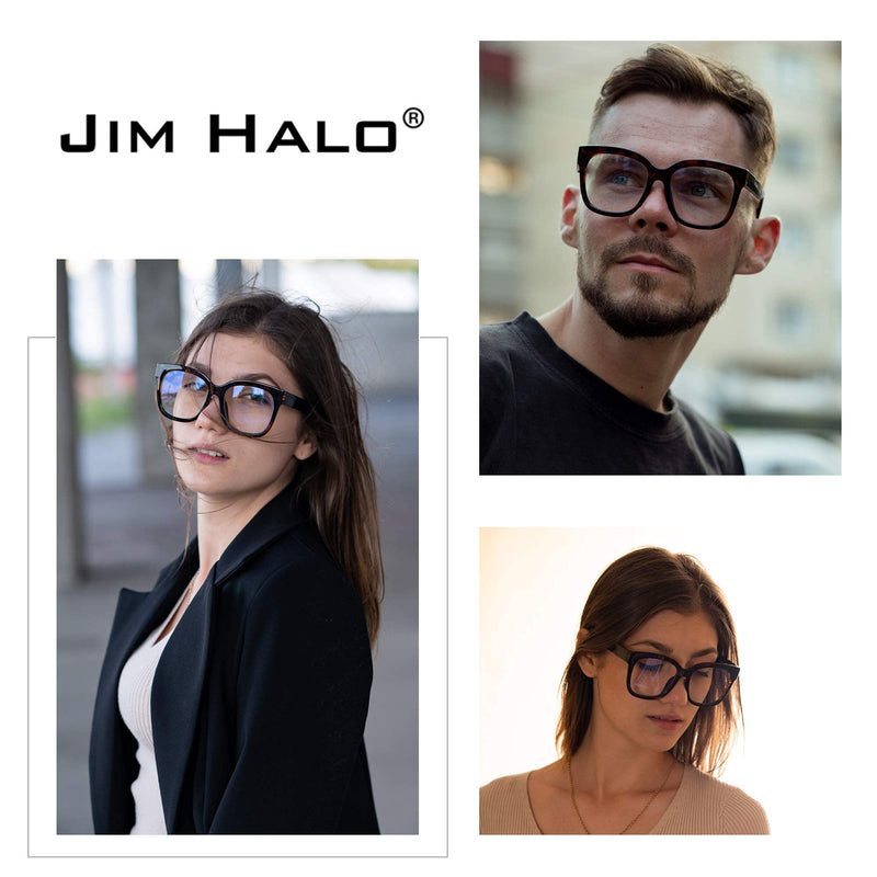 JIM HALO Blue Light Blocking Glasses for Women Oversized Square Computer Glasses Metal CP Temple Black - NewNest Australia