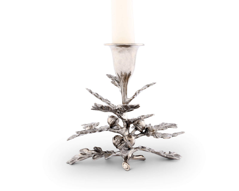 NewNest Australia - Vagabond House Pewter Metal Oak Leaf Candlestick Holder - 1 Taper 4" Wide x 5" Tall 