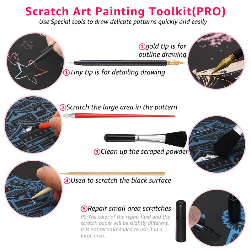 MIASTAR Scratch Painting Kits for Adults & Kids, Craft Art Set, Rainbow Scratch Painting Paper, Sketch Night View Scratchboard, 16'' x 11.2'' Creative Gift with 6 Tools kit (America / Europe) America / Europe - NewNest Australia