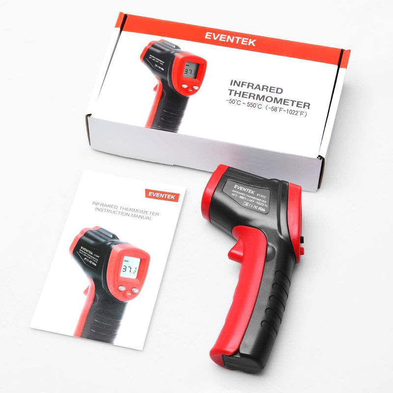 Eventek Infrared Thermometer, -50°C~550°C (-58°F~1022°F) IR Laser Thermometer, Non-Contact Digital Temperature Gun for Kitchen Cooking,BBQ,Chocolate,Pizza,Industrial Red/Black【Non-Body use】 ET312,-50°C~550°C (-58°F~1022°F) - NewNest Australia